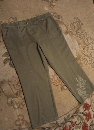 Укороченные джинсы-капри-брюки,с вышивкой,хаки,бохо,большого размера6 фото