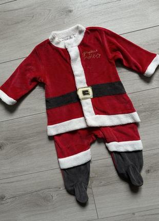 Новогодний рождественский человечек костюм бархатный санта клаус babibou 3 месяца