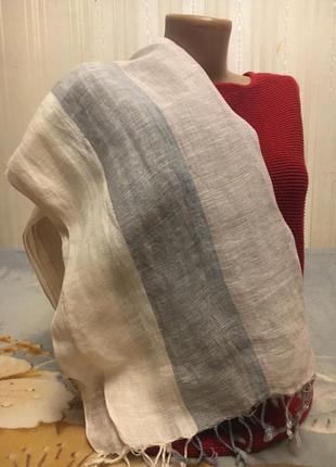 Длинный палантин  шарф в полоску 100% лен fatface9 фото