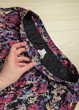 Юбка длинная вискоза черная цветы растения листья розовая цветная на резинке карманы l винтажная трапеция миди5 фото