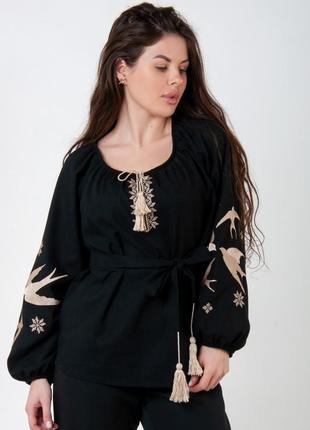 6 цветов 🌈 льняная женская вышиванка, вышитая женская блуза из льна с пышными рукавами, вышиванка женская8 фото