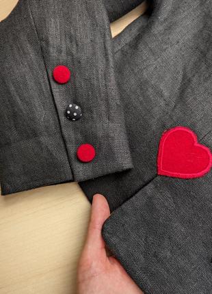 Жакет винтажный германия лен черный сердце горох карты алиса в стране чудес пиджак приталенный на пуговицах m l xl5 фото