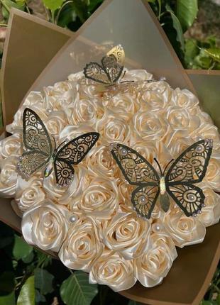 Букет из атласной ленты роз декоративный цветы из атласной ленты подарок девушке маме...