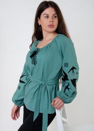 6 цветов 🌈 льняная женская вышиванка, вышитая женская блуза из льна с пышными рукавами, вышиванка женская1 фото
