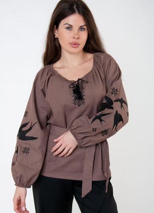 6 кольорів 🌈 лляна жіноча вишиванка, вишита жіноча блуза з льону з пишними рукавами , вышиванка женская7 фото