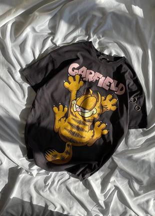 Класна сіра оверсайз футболка в принт з гарфілдом, garfield fb sister xs2 фото