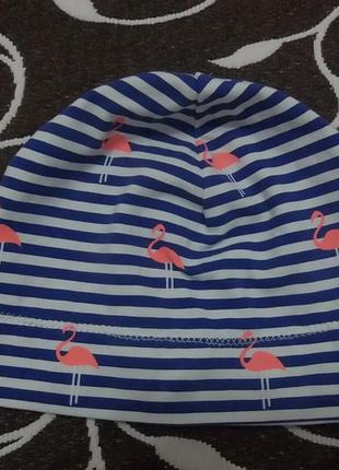 Шапочка весенняя хлопковая на девочку 9-12 месяцев.