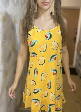 Діноча весняна літня бавовняна мʼяка жовта легка стильна піжама ночнушка нічна сорочка сукня плаття