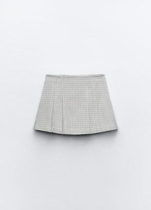 Клетчатая юбка-шорты с бантовыми складками6 фото