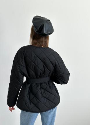 Дутая стеганая куртка под пояс на запах кимоно6 фото