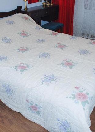 Шикарне велике покривало на велике євро ліжко ковдру натуральне з мереживом в стилі прованс печворк1 фото