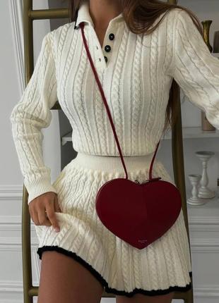 Вязаный молочный костюм в стиле old money мини юбка+джемпер кофта вязкая косичка xs s m l1 фото