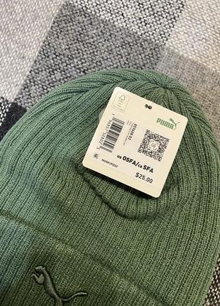 Зимняя шапка puma ribbed cuff beanie olive новая оригинал из сша7 фото