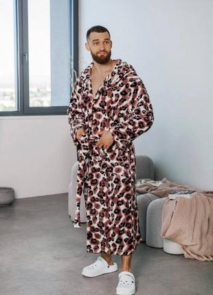 Махровий стильний халат турецького виробництва якісний принтований  леопард1 фото