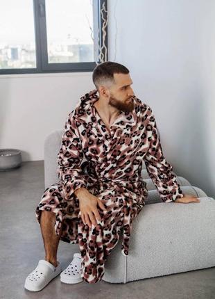 Махровый стильный халат турецкого производства качественный принтованный леопард3 фото