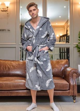 Махровий стильний халат турецького виробництва якісний принтований пірʼя