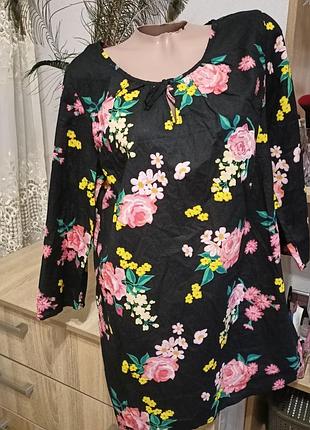 Натуральная летняя удлиненная рубашка в цветы