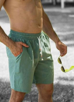 Модные трикотажные шорты для мужчин легкие повседневные свободные  зеленые / шорты спортивные мужские льняные