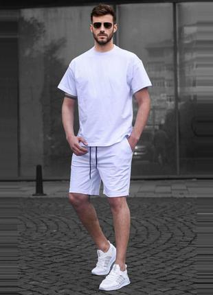 Легкий качественный мужской костюм на лето футболка и шорты на каждый день белый