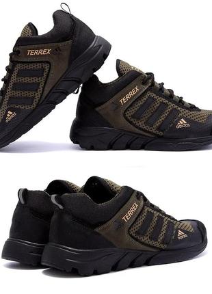 Чоловічі літні кросівки сітка adidas (адідас) terrex, кеди повсякденні чорні хакі. чоловіче взуття
