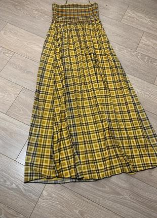 Желтое длинное макси платье в клетку zara8 фото