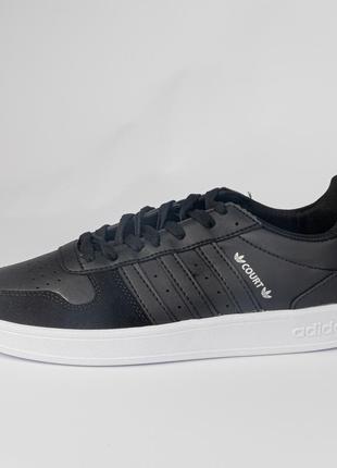 Кеды (кроссовки) мужские adidas черные гладкие. легкие, из эко-кожи, на высокой подошве