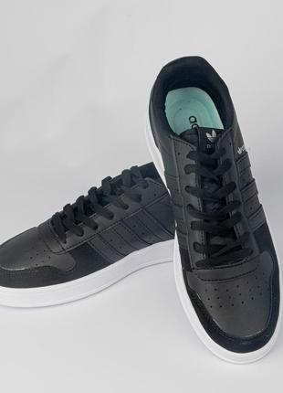 Кеды (кроссовки) мужские adidas черные гладкие. легкие, из эко-кожи, на высокой подошве5 фото