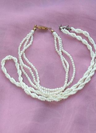Ожерелье и браслет из белого бисера