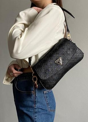 Сумка-клатч женская черная гесс брендовая guess cordelia flap shoulder bag black