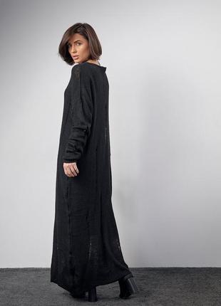 Вязаное платье с рваными элементами макси полупрозрачная прозрачная черная5 фото