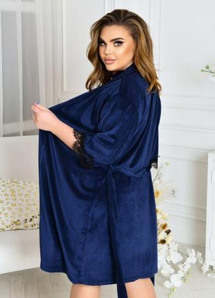 Велюровый халат + платье 3614-синий2 фото