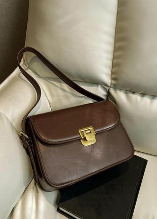 Женская сумка 8015 кросс-боди темно коричневая6 фото