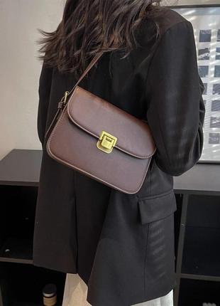 Женская сумка 8015 кросс-боди темно коричневая7 фото