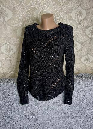 Вязаная женская кофта. черный джемпер. кофта с блестками