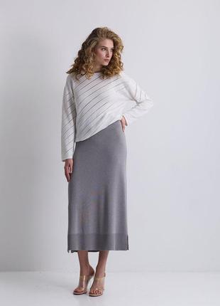 Юбка длинная трикотажная серого цвета длиной макси. модель 2740 trikobakh