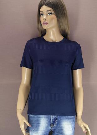 Брендовая тёмно-синяя футболка, блузка "marks & spencer" с сатиновым блеском. размер uk12/eur40.