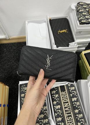 💎 saint laurent plain leather long wallet black/silver 20 х 10 х 3 см
