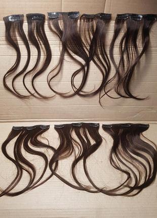 Натуральные волосы для наращивания накладные на заколках ( на зажимах) 35см. набор...