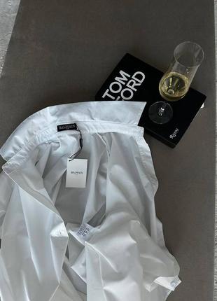 Костюм рубашка юбка в стиле balmain с пайетками белый серебряный5 фото