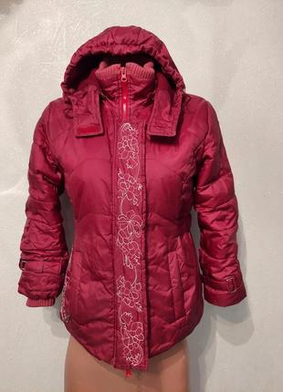 Розовая стегагая курточка, куртка с цветами1 фото