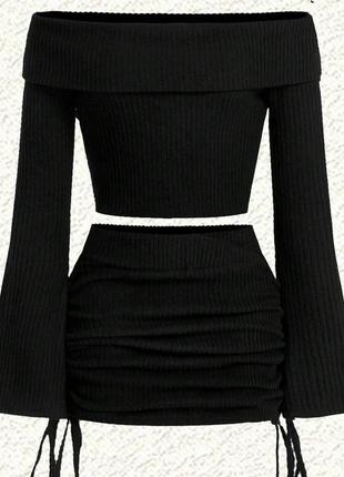 Женский стильный качественный нежный черный костюм комплект двойка 2: топ + юбка мини2 фото