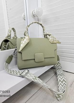 Жіноча стильна та якісна сумка з еко шкіри на 2 відділи зелений6 фото
