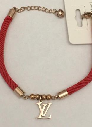 Браслет червона нитка у стилі луі з медичного золота stainless steel, позолочений
