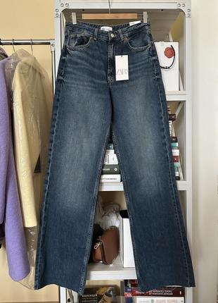 Синие джинсы zara wide leg высокая посадка посадка широкие уровни прямые