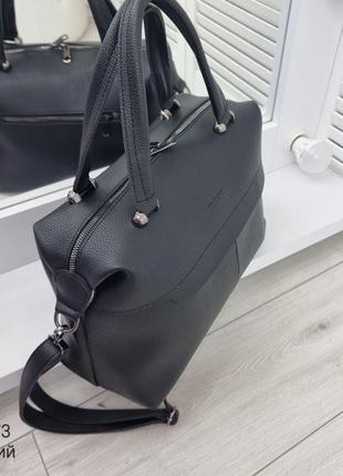 Жіноча стильна та якісна сумка з еко шкіри на 2 відділи чорна7 фото