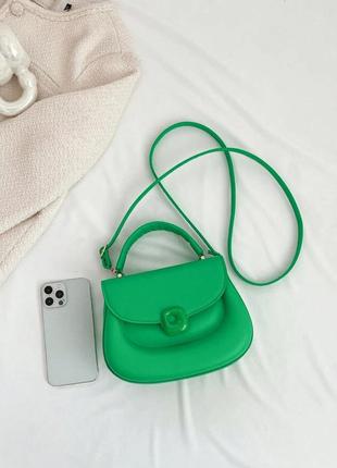 Женская классическая сумка 10276 кросс-боди на ремешке через плечо зеленая8 фото