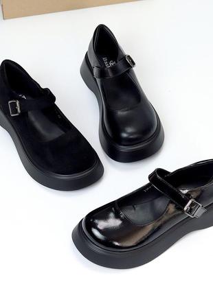 Модельные черные туфли на шлейке низкий ход круглый носок современный дизайн10 фото