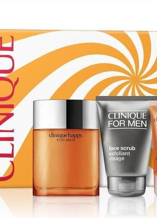 Clinique happy for men набор (одеколон 100мл + скраб для лица 100мл + гель для душа 50мл)