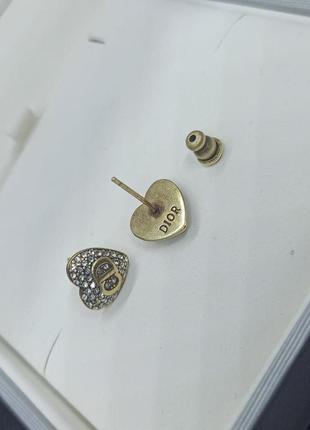 Сережки dior сердечка вінтажні бронза2 фото