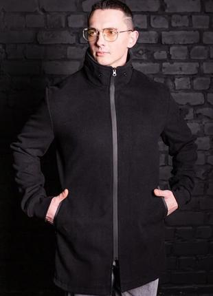 Мужская куртка из кашемира черная повседневная куртка с воротником стойка "city"7 фото